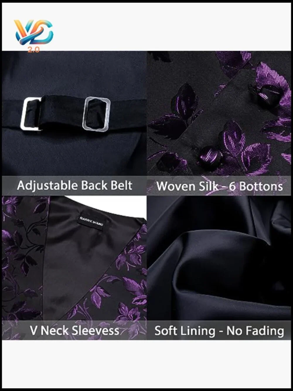 Men's Silk Vest & Tie Set with Cufflinks, Pocket Square, Tie Clip - 5 Piece